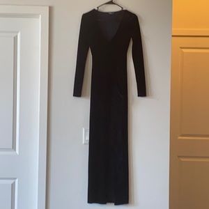 Fashion Nova Navy Blue Velvet Gown w/ High Split